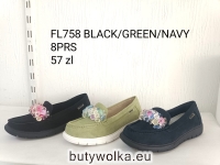 Mokasyny damskie GOODIN FL758 BLACK/GREEN/NAVY 36-41